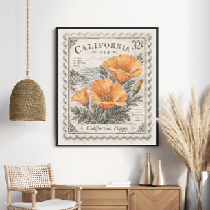 Affiche Timbre-poste Fleur de l'État du Pavot de Californi