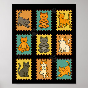 Affiche Timbres de chats de yoga pratiquant la pleine cons
