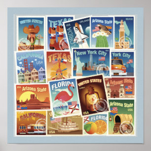 Affiche Timbres-poste des Etats-Unis