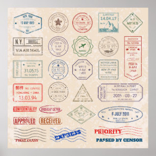 Affiche timbres-poste vintages vintages de pays