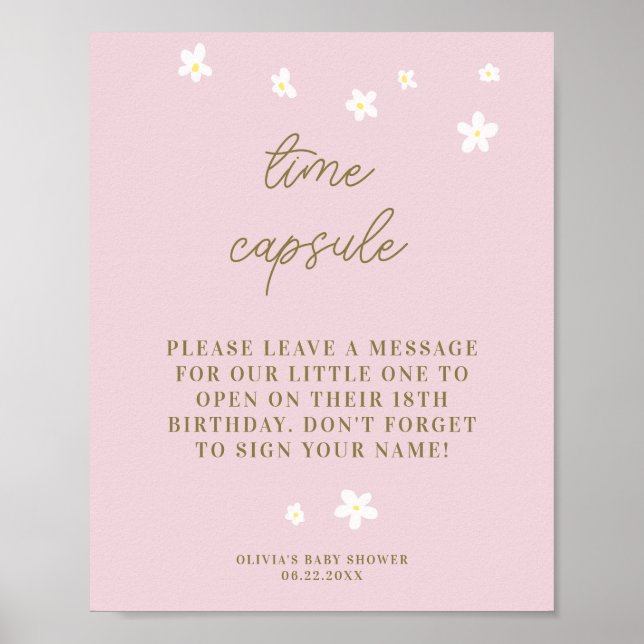Affiche Time Capsule Baby shower Sweet Daisies Pastel Pink (Devant)