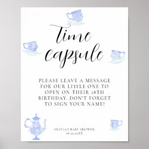 Affiche Time Capsule Baby Tea Chine bleu blanc dentelle