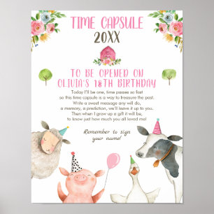 Affiche Time Capsule Farm Anniversaire Girl Barn Guestbook