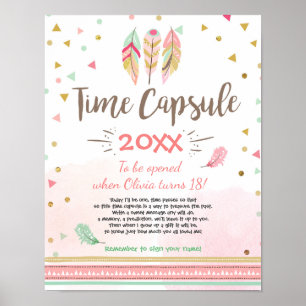 Affiche Time Capsule Feathers Tribal Boho Girl Gold