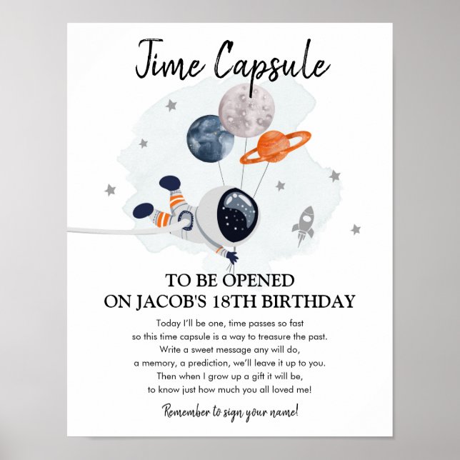 Affiche Time Capsule Space Planets Garçon 1er anniversaire (Devant)