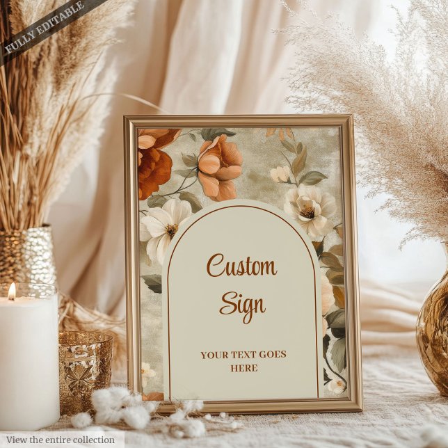 Affiche Timeless Boho Copper Beige Olive Floral Custom  (Timeless Boho Copper Beige Olive Floral Custom Sign)