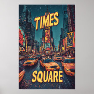 Affiche Times Carré NYC USA Vintage Illustration Travel