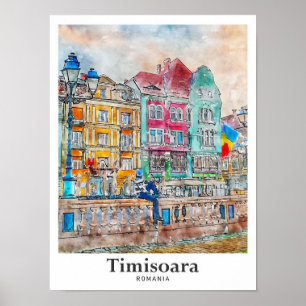 Affiche Timisoara Roumanie Voyage Aquarelle main tirée