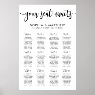 Affiche Timographie Lettrage à la main Mariage Seating Cha