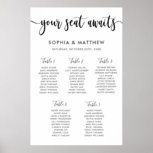 Affiche Timographie Lettrage à la main Mariage Seating Cha