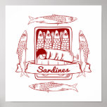 Affiche Tin de sardines pop art<br><div class="desc">Un art pop,  une illustration d'une boîte ou d'une boîte de sardines. Un design de style rétro pour les amateurs de conserves de poisson.</div>