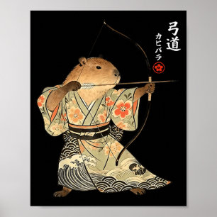 Affiche Tir à l'arc de capybara Samouraï Kyudo Art animal