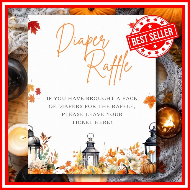 Affiche TIRAGE AU SORT COUCHE UN Petit Citrouille JEU  (DIAPER RAFFLE A Little Pumpkin is on the Way Fall Autumn Baby Shower Game Poster )