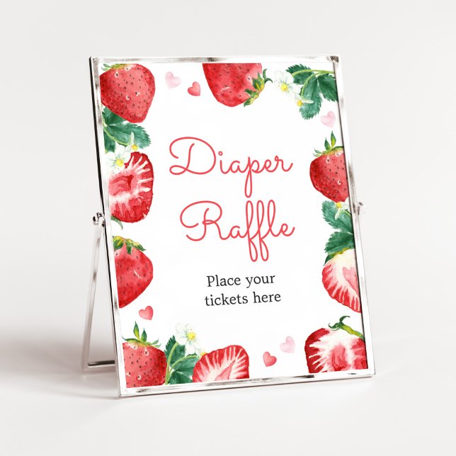 Affiche Tirage au sort de couche pour Baby Shower Fille au (A Berry Sweet Strawberry Baby Shower Diaper Raffle Sign)
