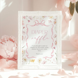 Affiche Tirage au sort de couches à ruban rose Baby shower