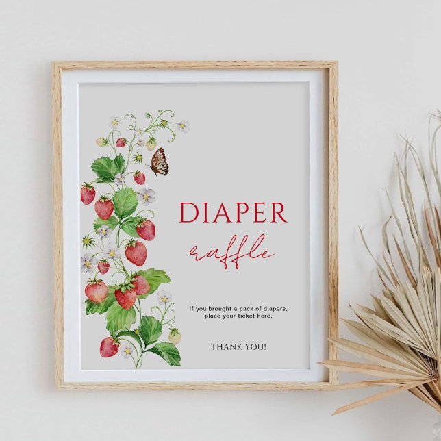 Affiche Tirage au sort de couches Baby Shower Fraise  (Créateur téléchargé)