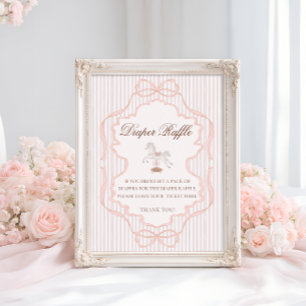 Affiche Tirage de couche bébé Fille Rose Cheval à Bascule