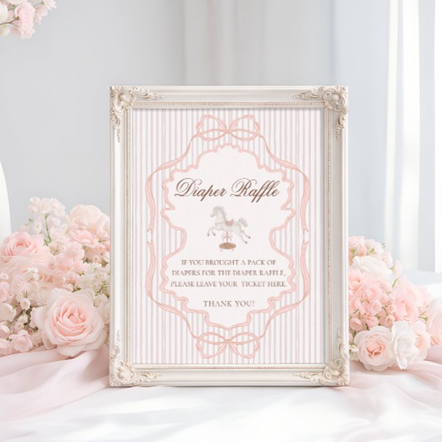 Affiche Tirage de couche bébé Fille Rose Cheval à Bascule  (Créateur téléchargé)