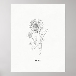 Affiche Tirage de trait d'affiche - Fleur d'encre dessinée