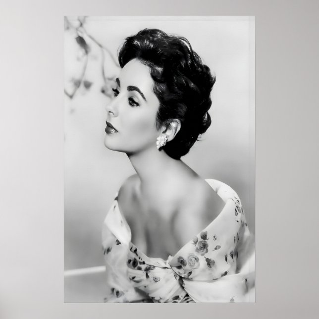 Affiche Tirage photo d'Elizabeth Taylor, noir et blanc (Devant)