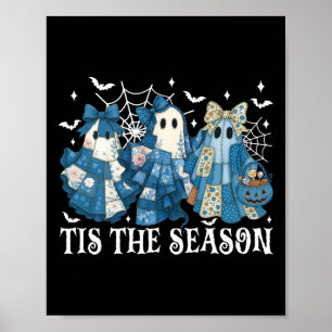 Affiche Tis Season Blue Patchwork Ghost Citrouille Éffraya