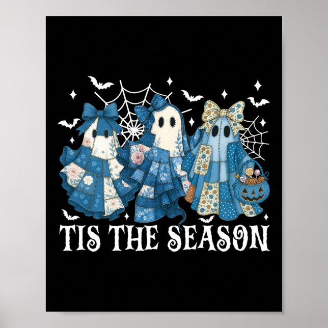 Affiche Tis Season Blue Patchwork Ghost Citrouille Éffraya (Devant)