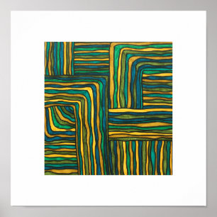 Affiche Tissage de couleur bleu vert - Art à l'encre abstr
