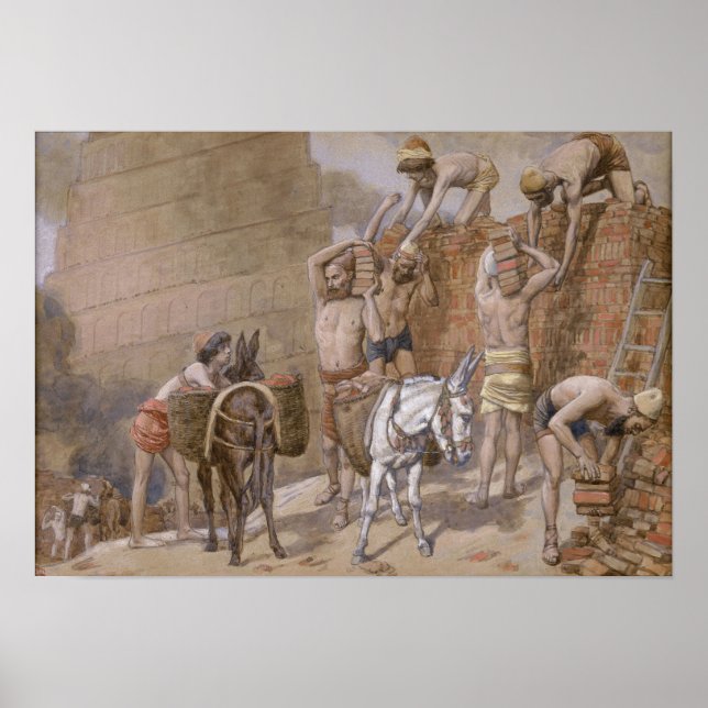 Affiche Tissot - La construction de la Tour de Babel 1896 (Devant)