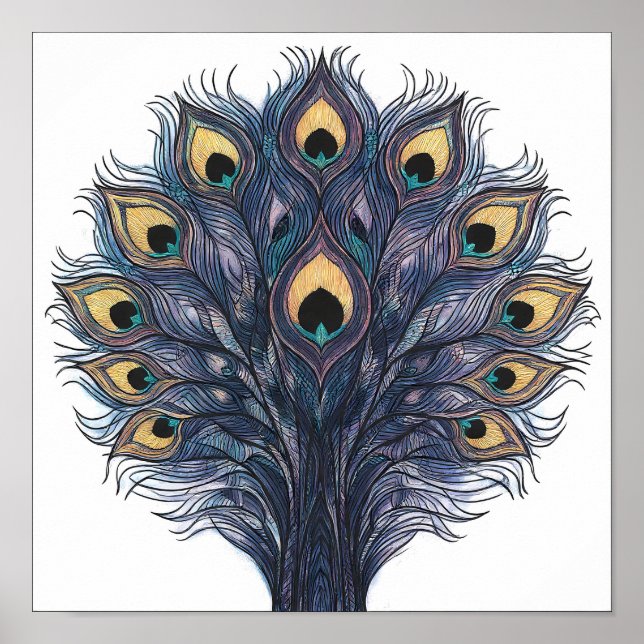 Affiche Tissu à motif de plume de paon macro transparent (Devant)