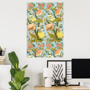 Affiche Tissu damassé classique baroque floral fruit