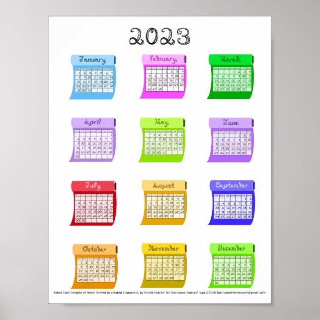 Affiche Tissu de calendrier 2023 Mois de police Couture Bo (Devant)