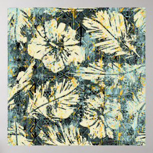 Affiche tissu d'hibiscus de style hawaïen avec dos tribal