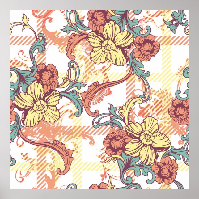 Affiche Tissu écotique plaid sans couture motif avec baroq (Devant)