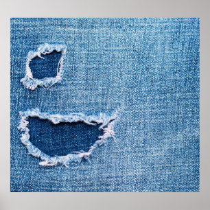 Affiche Tissu en denim déchiré, teintes bleues.