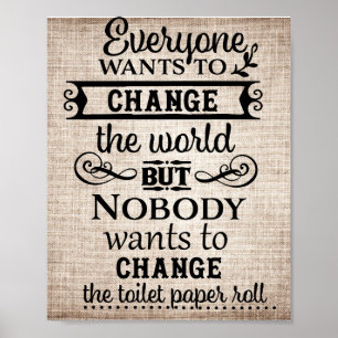 Affiche Tissu Lin Aspect Changer le Papier Toilette Salle 