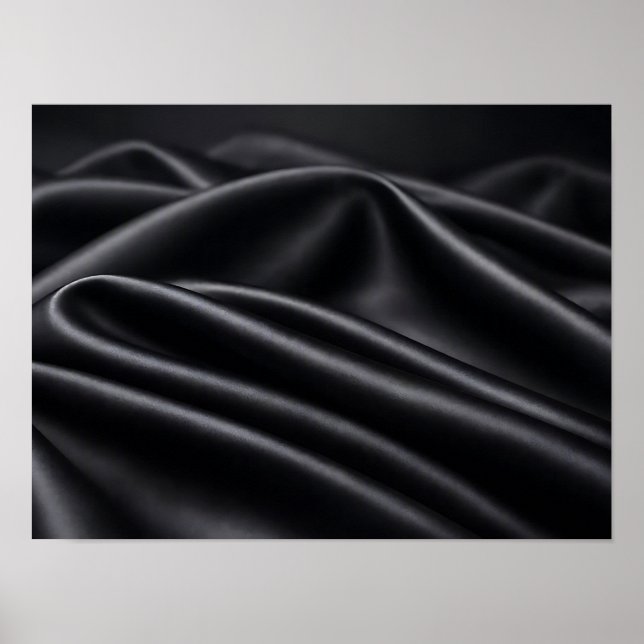 Affiche Tissu Satin Noir Texture de Pli Fluide (Devant)