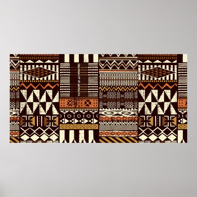 Affiche Tissu tribal africain patchwork abstrait vin (Devant)