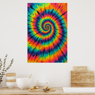 Affiche Title: Vibrant Neon Spiral Tie-Dye Art