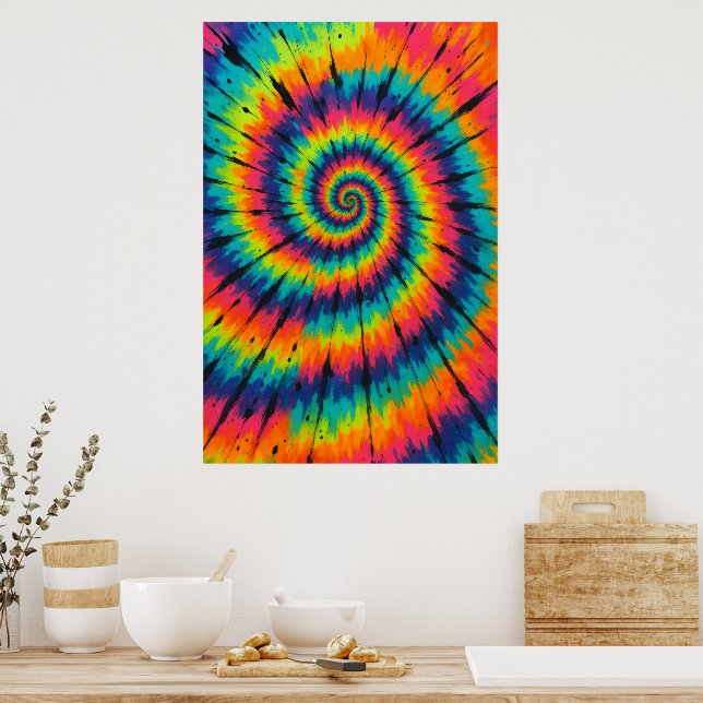 Affiche Title: Vibrant Neon Spiral Tie-Dye Art (Cuisine)