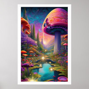 Affiche Titre Enchantant Imaginaire Paysage Champignons Ar
