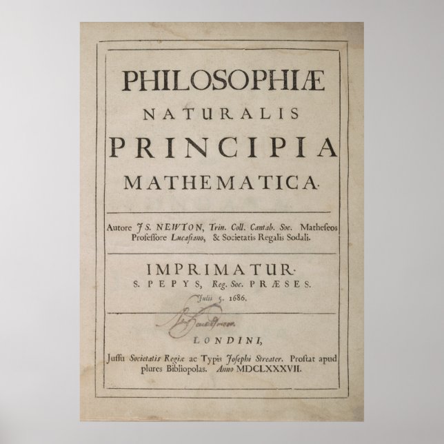 AFFICHE TITRE PAGE DE PRINCIPIA MATHEMATICA 1687 (Devant)