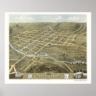 Affiche Titusville, PA Carte panoramique - 1871
