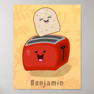 Affiche Toast de Cute kawaii et dessin animé de grille-pai