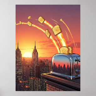 Affiche Toast de Rocket Skyline - Retro Surreal Pop Art