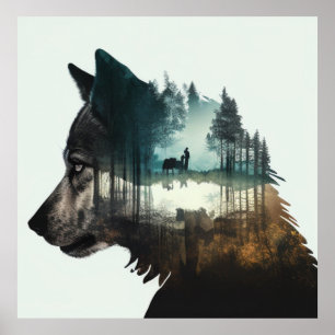 Affiche Toast et Loup foncé : Double exposition dans les b