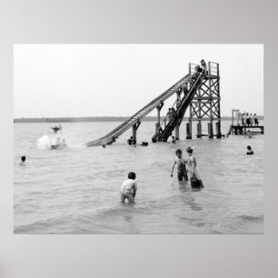 Affiche Toboggan de l'eau, île de Bois Blanc, MI 1903
