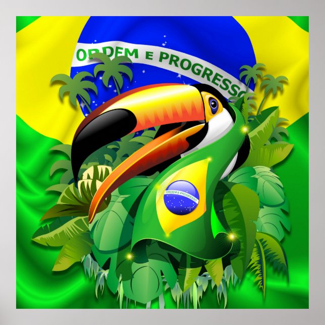 Affiche Toco Toucan avec drapeau brésilien (Devant)