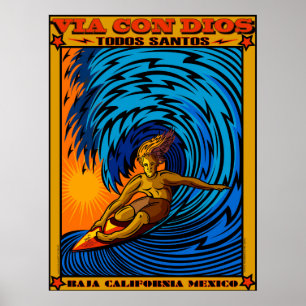 AFFICHE TODOS SANTOS SURFANT BAJA MEXIQUE