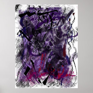 Affiche Toile abstraite aux coups de pinceau violets mysti