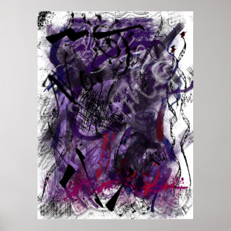 Affiche Toile abstraite aux coups de pinceau violets mysti